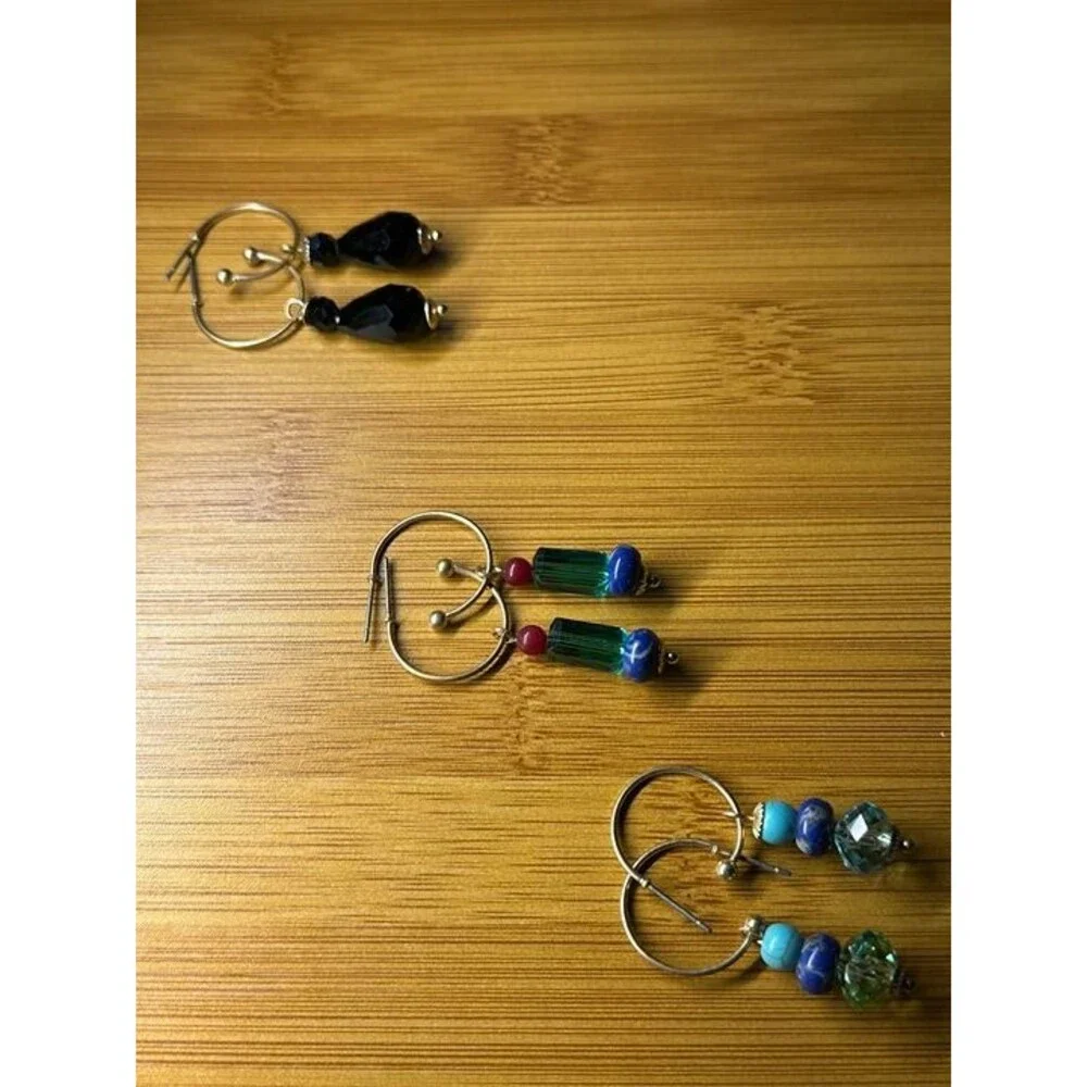 BP. 3-Pair Beaded Dangle Earrings Set Crystal Onyx Multicolor NWT New Boho